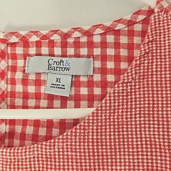 Blouse Linen 55% Red White Check Size XL NWT - Picture 3 of 8